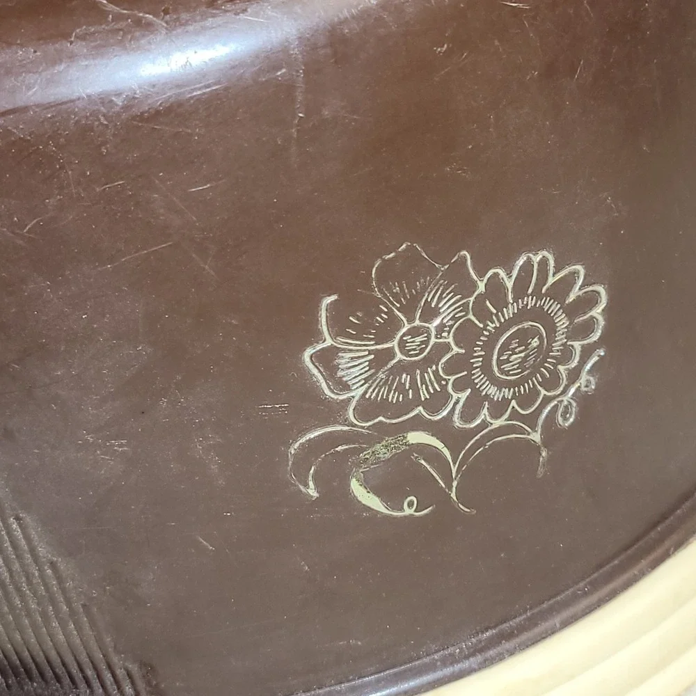 Vintage Lock Lift Cake Cover Carrier Brown Cream Plastic Floral Retro Kitchen...